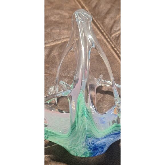 Murano Art Glassware Basket Collectible Italian Venetian 7.25"t x 8"w x 5"d - Picture 11 of 12